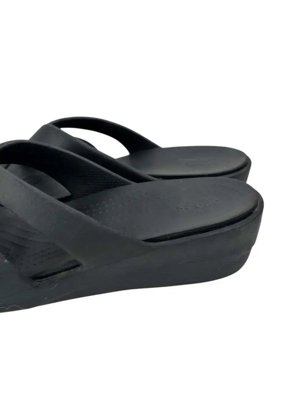 Crocs Sanrah Wedge Comfort Slide Sandals Black Lightweight Womens Size 9